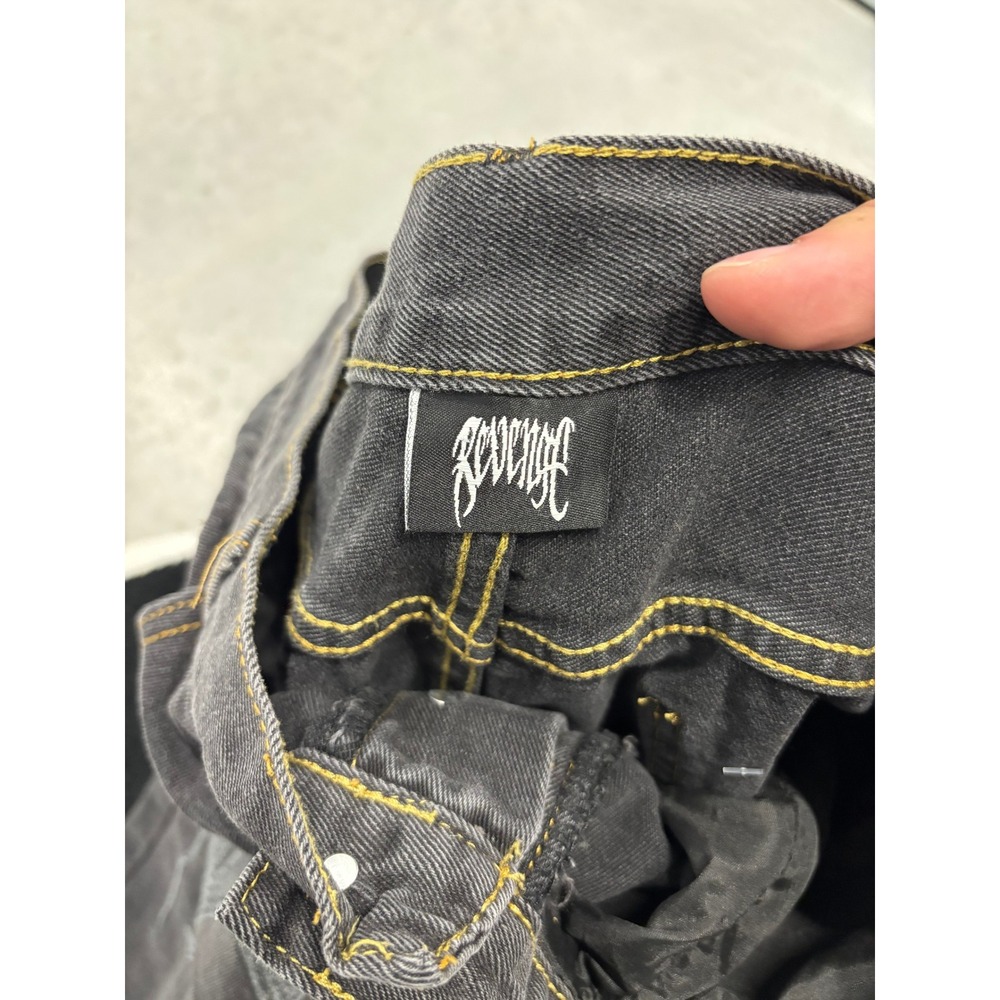 Revenge Baggy Embroidered Logo Denim Jeans Washed Black XL 34x28 Streetwear - Picture 4 of 9